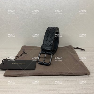 30年老店 預購 Bottega Veneta BV 黑色 牛皮 編織 407396 皮帶 3.5cm 105 公分