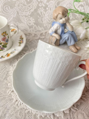 zwx 法國產 Limoges白浮雕 摩卡咖啡杯可以做茶杯