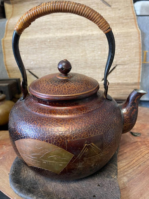 zwx 日本回流水注手銅壺手打出錘紋北越堂造手打錘目紋老銅壺，回流茶