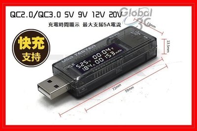 支援 QC 2.0 3.0 充電時間顯示 電壓 USB電壓電流測試儀 5V/9V/12V 測電壓電流神器