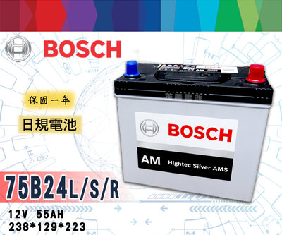 【茂勝電池】BOSCH  75B24L/S/R 博世 電池 汽車電瓶 免加水 韓國製 FIT Accord 本田 適用