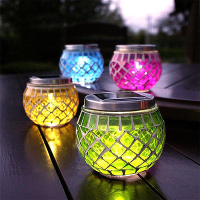 太陽能琉璃馬賽克燈 led戶外草坪庭院花園裝飾彩色鑲嵌玻璃罐子燈