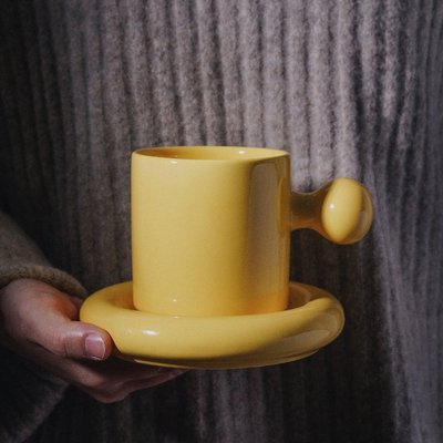 【熱銷精選】INS創意圓球馬克杯碟組合元氣蛋黃咖啡杯禮品下午茶個性早餐水杯