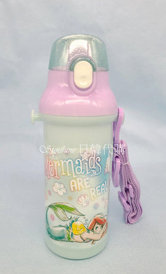 現貨 日本製 SKATER  迪士尼 公主 小美人魚 彈蓋直飲水壺 背帶水壺 兒童水壺 冷水壺 480ml
