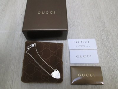 正品真品二手古馳Gucci心型logo銀飾手鍊（附盒）