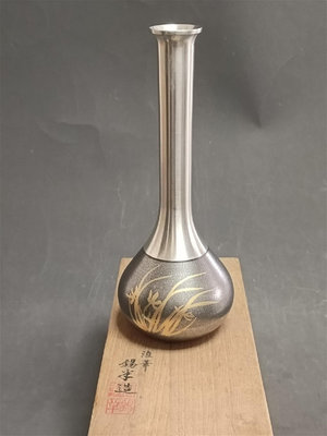 日本錫器  本錫浪華  錫半作  一輪生  錫花瓶   器形