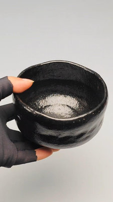 日本 樂燒 黑樂 抹茶碗 樂燒本家落款 代數自查 手捏