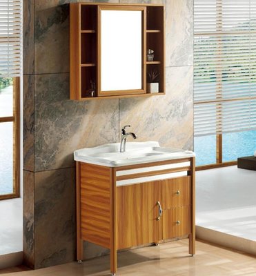 FUO衛浴:80公分 合金材質櫃體 陶瓷盆 立式浴櫃組(含鏡櫃,龍頭) T9026
