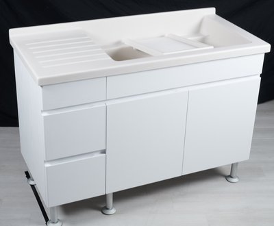 (德浦)120公分 白玉色人造石洗衣槽+白木紋櫃(台灣製造)