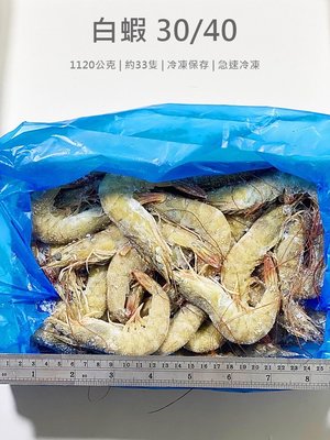 【魚仔海鮮】－白蝦30/40／1100公克／宏都拉斯／白蝦／蝦子／冷凍白蝦／海鮮
