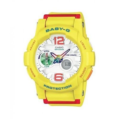 CASIO 卡西歐 BABY-G 艷陽沙灘極限潮汐層次雙顯腕錶(BGA-180-9B)-螢光黃