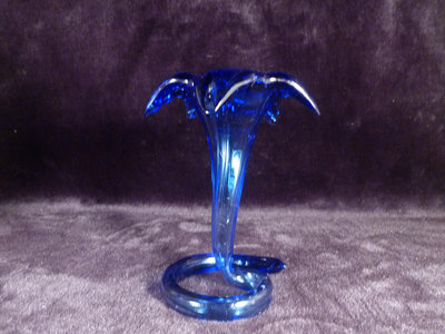 古玩軒~花朵造型花瓶.花朵造型玻璃瓶.藍玻璃花器.老玻璃花瓶花器.透明藍玻璃工藝品.玻璃藝術品(非空酒瓶.中華陶瓷.大同瓷器)PPP659