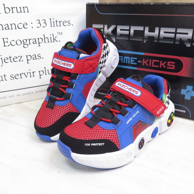 Skechers 買鞋送襪 BRICK KICK 中童 休閒鞋 402219LBLMT 紅藍 遊戲機配色【iSport】