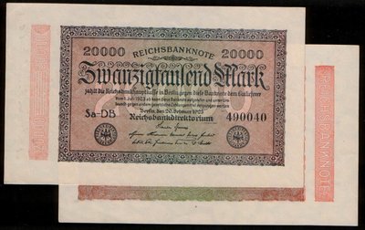 GERMANY（德國紙幣），P85b，20000-MARK，1923，品相全新UNC 星水印
