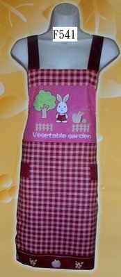 台灣製單層莊園兔格紋防水圍裙~F541粉紅色