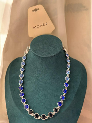 Monet打標Vintage孤品，稀有漸變色藍色項鍊手鐲耳環