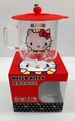 【粉蝶小舖】7-11 HELLO KITTY  雙層玻璃杯組 /杯子+杯蓋/紅色/全新