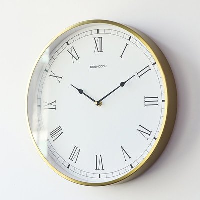 下殺-歐式金屬掛鐘:時光流轉-羅馬數字 簡約烤漆奢華電鍍金色金屬鐘表