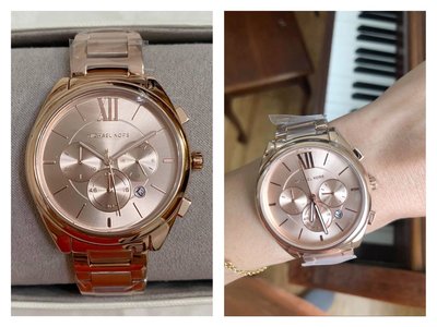 MICHAEL KORS Janelle MK 玫瑰金色不鏽鋼材質 石英 三眼計時手錶 MK7108