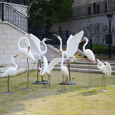 水景白鷺雕塑戶外仿真動物擺件水池塘景觀園林仙鶴裝飾白鶴鳥模型超夯 精品