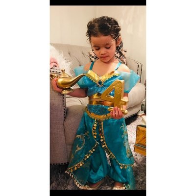 歐美兒童cosplay服裝萬聖節阿拉神丁茉莉公主亮片上衣+裙褲2件套 阿拉伯茉莉公主角色扮演假髮 童話公主風-春風十里