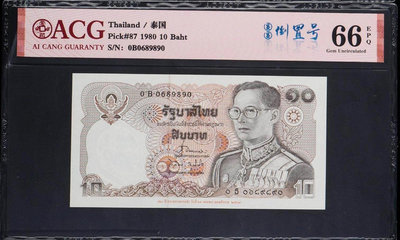 X 1980年泰國泰銖紙幣 倒置號 愛藏評級66E