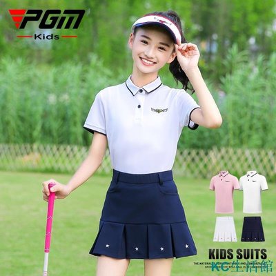 MK生活館【VGFR特惠】PGM兒童高爾夫服裝女童裝青少年golf衣服套裝夏季短袖T恤百褶裙子