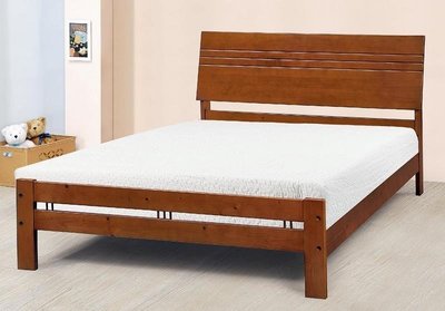 【萊夫家居】SN-310-3：淺胡桃5尺雙人床台【台中家具】床架 松木實木床 床板高低可調 台灣製造
