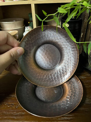 一對價～日本回流 純銅手工錘打紋杯墊 茶托