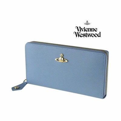 Vivienne Westwood ( 淺藍色 ) 防刮壓紋真皮 拉鍊長夾 皮夾 錢包 中性款｜100%全新正品｜特價!