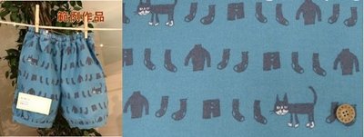 1130現貨-米米棉麻風-日本製造進口-Warmly系列表面起毛厚棉布-貓咪圖案-灰藍