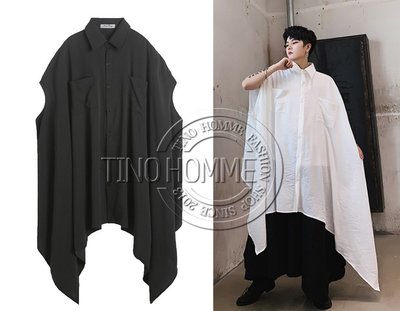《TINO HOMME》2019春夏新款日韓版不規則剪裁OVERSIZE不對稱燕尾衣襬寬鬆無袖襯衫