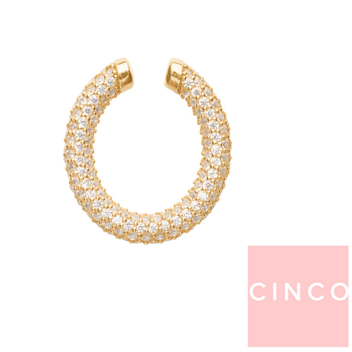 CINCO 葡萄牙精品 Arlo Sparkle 925純銀鑲24K金 鑲鑽C型圓耳環 無耳洞女孩必備