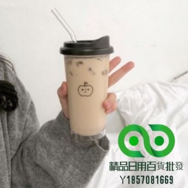 韓國ins同款透明咖啡杯 帶蓋奶茶杯 可愛小蘋果牛奶杯 果汁杯 學生隨手水杯