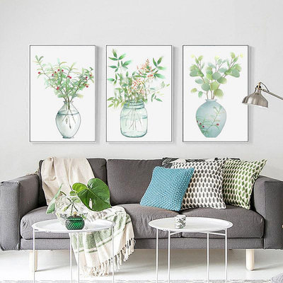 裝飾畫北歐簡約現代小清新水彩植物花瓶裝飾畫客廳沙發背景墻壁畫掛畫