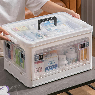 藥箱大容量家用收納盒透明藥箱可折疊收納箱多層特大分類箱