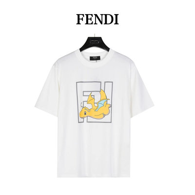 Fendi/芬迪 大logo雙F小飛龍短袖T恤