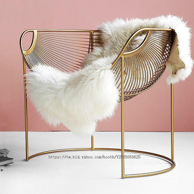 ins網紅椅子鐵藝鏤空設計 客廳整裝 金色懶人沙發單人椅