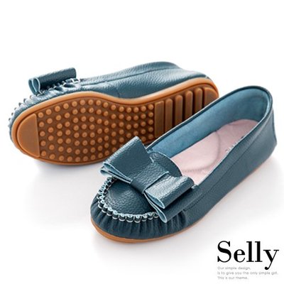 雙層蝴蝶結真皮莫卡辛豆豆鞋-Selly-沙粒-(Q048)-4色