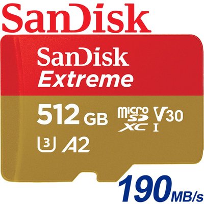 190MB/s 公司貨 SanDisk 512GB Extreme microSDXC TF U3 記憶卡 512G