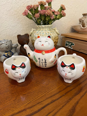 日本，中古回流，道樂堂，貓舍，茶壺，杯，一壺兩杯，不是國內仿