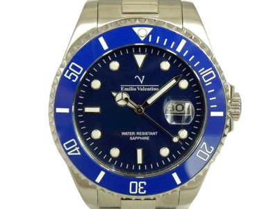 [專業] 潛水錶 [VALENTINO EV9800] 范倫鐵諾 藍水鬼石英錶[海軍藍色面+日期][水晶鏡面]中性/新潮/軍錶