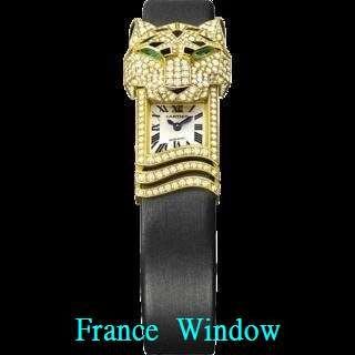 法國櫥窗cartier 卡地亞 panthere  女表鑽石 黑絲涓 錶帶