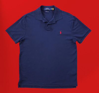 Polo Ralph Lauren 深藍色底/紅色小馬 棉質POLO衫 (M) (一元起標 無底價)