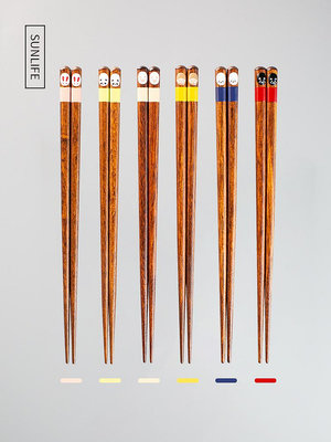 現貨 日本進口sunlife可愛動物實木筷子創意手工筷子家用防滑兒童筷子