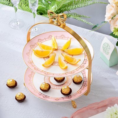 歐式下午茶多層水果盤糕點盤點心盤 陶瓷雙層干果盤子蛋糕架托盤-雙喜生活館