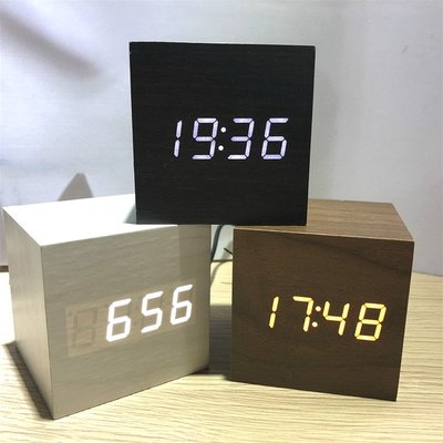 小清新質感LED顯示聲控木紋鬧鐘 桌鐘 迷你時鐘