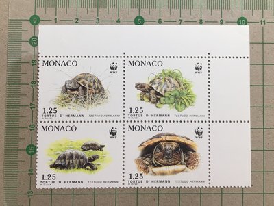 【郵卡庫2】【WWF/爬蟲類】摩納哥1991年，赫曼陸龜 4全，新票  SP5503