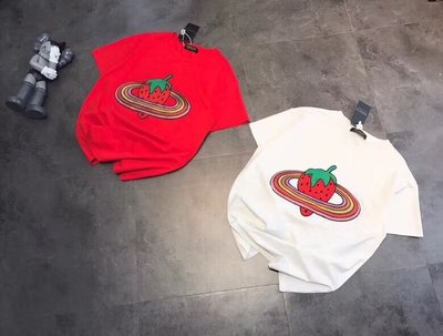 Koala海購 外貿原單尾貨大牌出口西班牙21年夏季亮片刺繡環形草莓短袖T恤