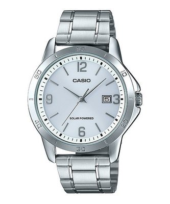 CASIO WATCH SOLAR 卡西歐霧亮不鏽鋼珍珠白光面太陽能鋼帶腕錶 型號：MTP-VS02D-7A【神梭鐘錶】